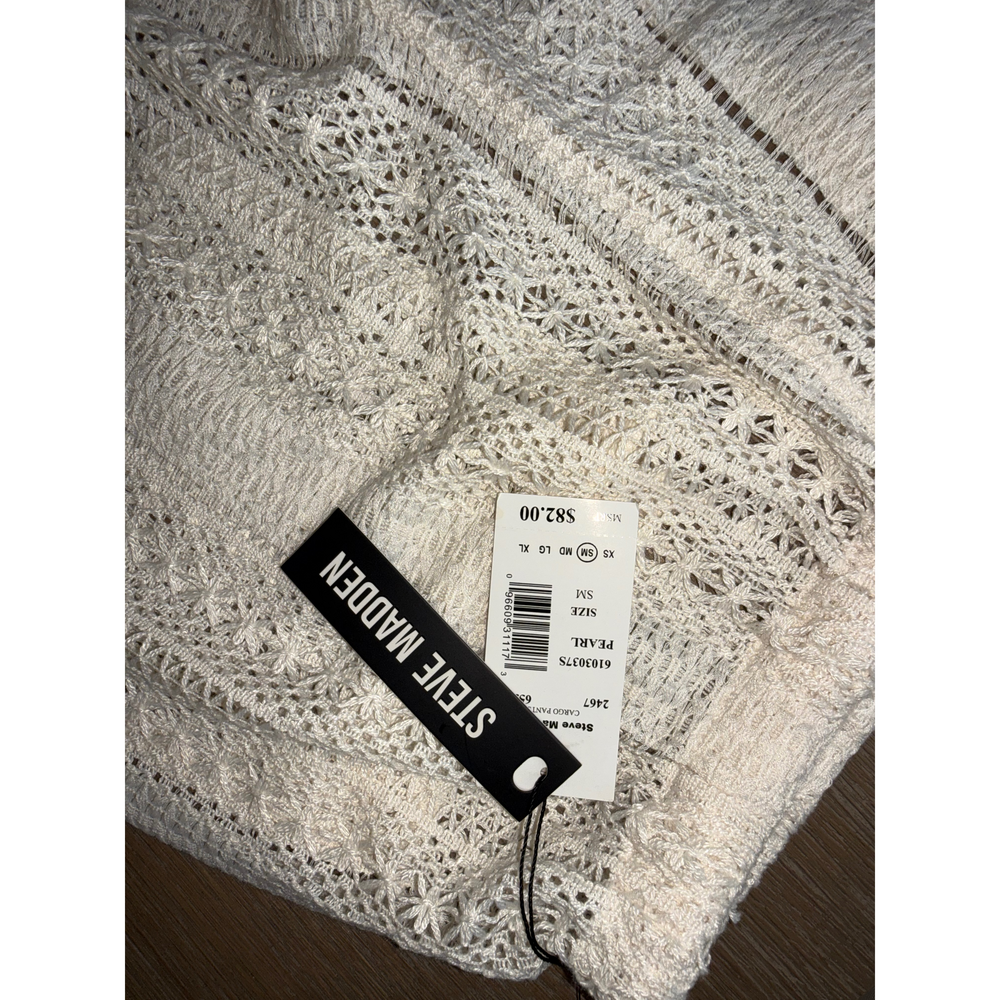 Steve Madden Women's Pearl Crochet Cargo Pants in White - Picture 2 of 4